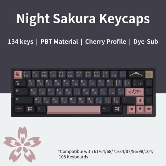 [SG Local Stock] Night Sakura Keycaps | 134 Keys | Cherry Profile | PBT Dye-Sub | Royal Kludge Tecware Keychron Akko Keycap